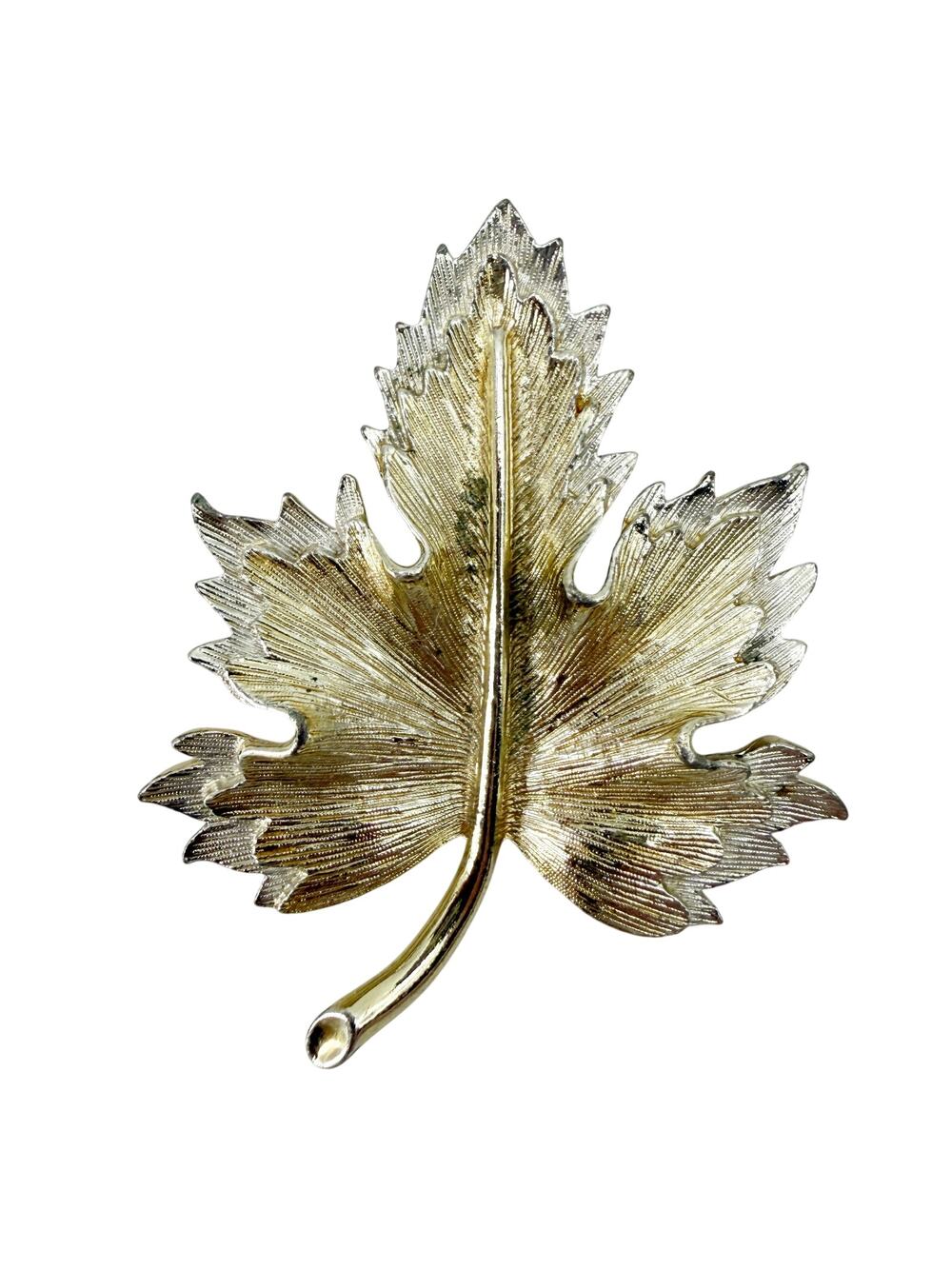 vintage Sarah Coventry gold silver Maple Leaf brooch jewelry *missing pin repair